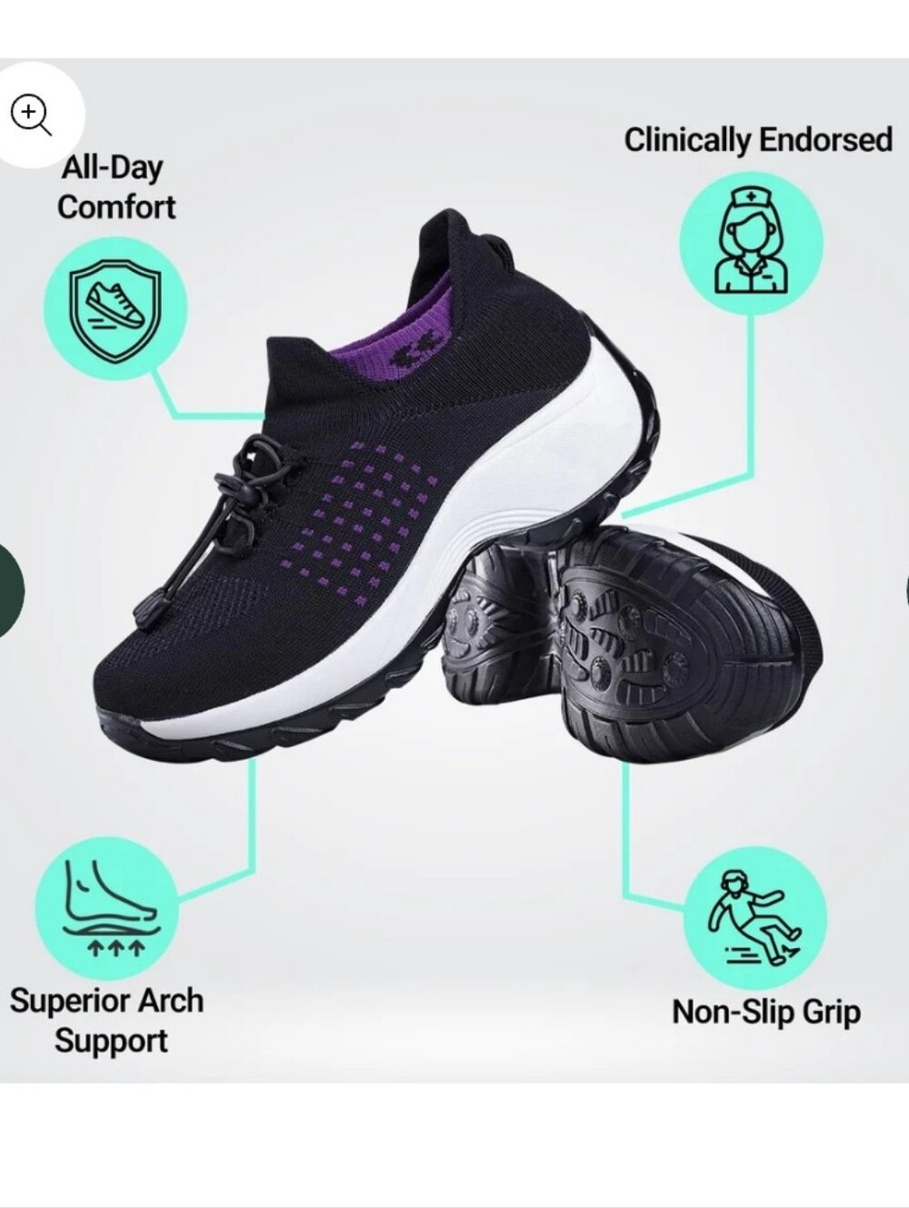 Comfort Wear Ortho Stretch Shoes for Women  Purple Black Sz 8 New